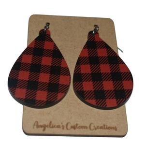 Buffalo Plaid Wood Drop Earrings